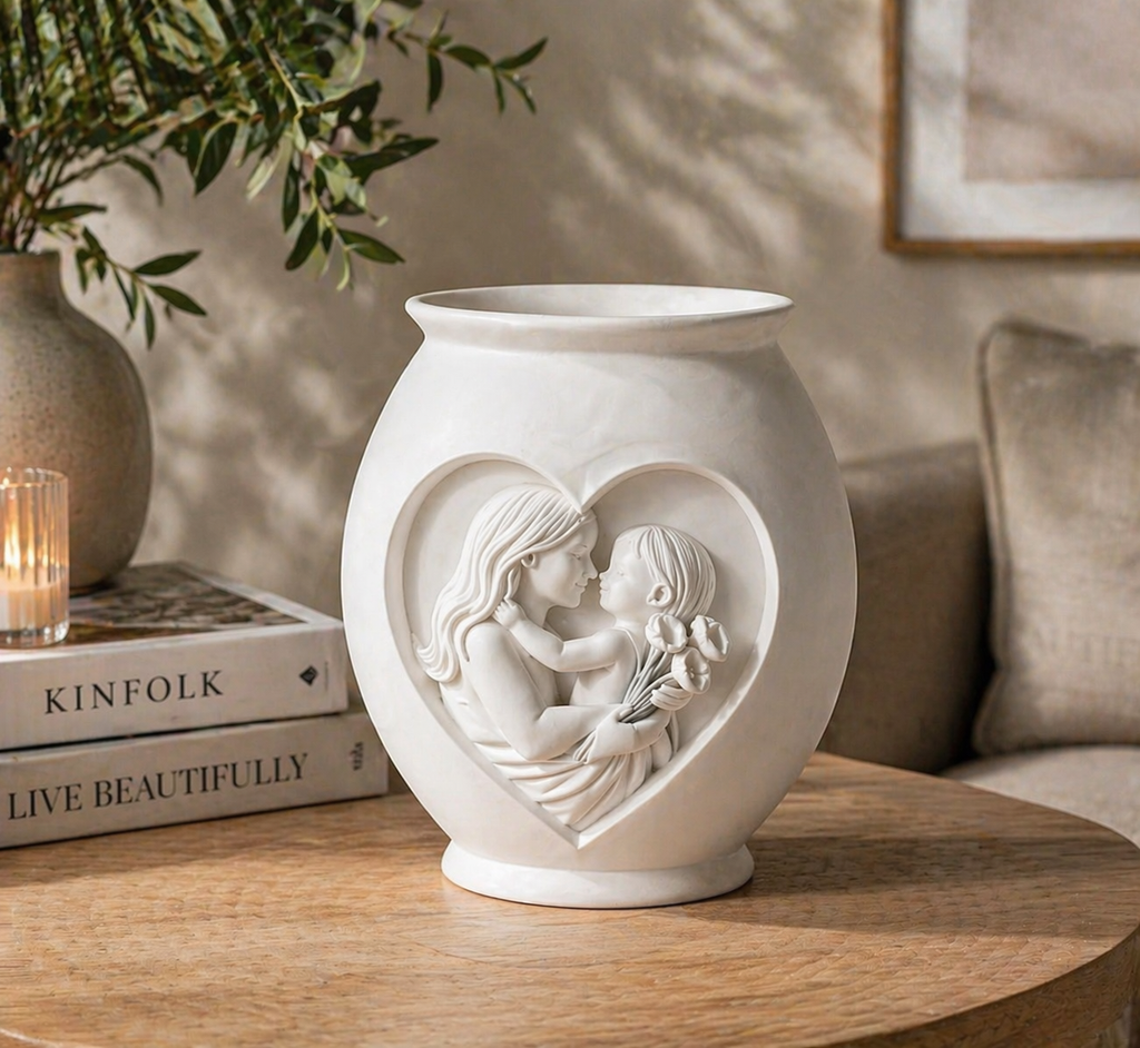 Vase « Amour Éternel » – Mère & Enfant en Forme de Cœur