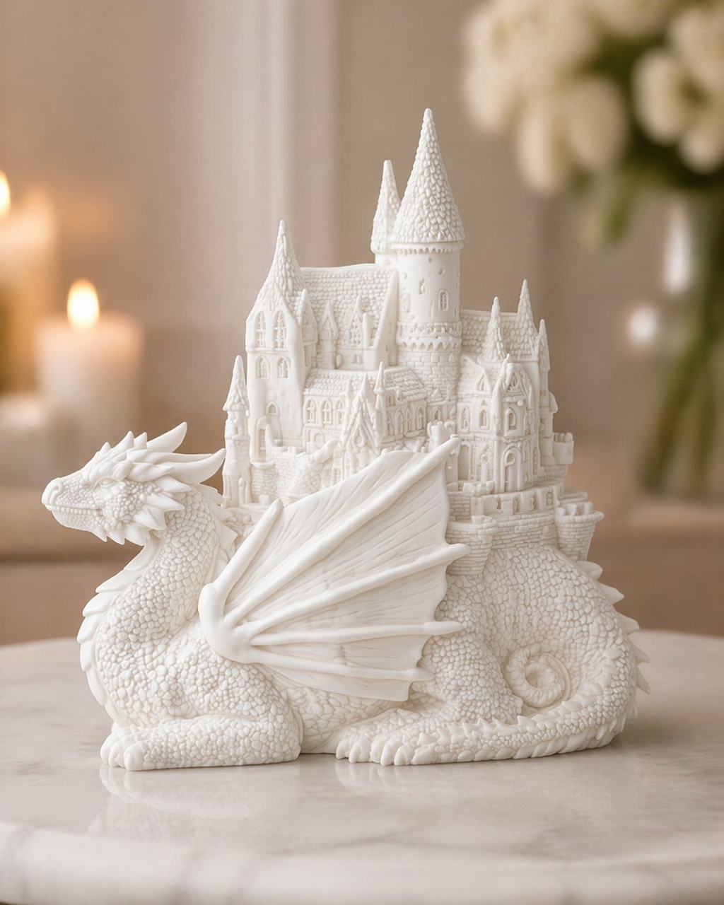 Statue Dragon & Château – Décoration Féérique